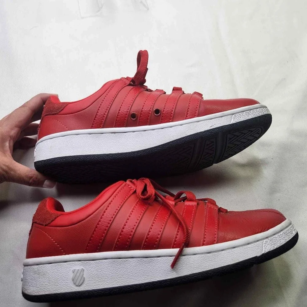 K-Swiss Classic VN Red Leather Sneakers Womens Size 8.5 Low Top Shoes 95226-642